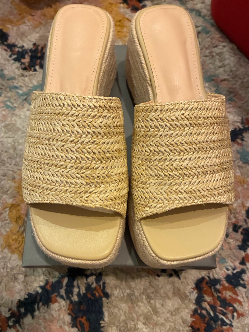 Woven Slide Platform Sandals in Natural Straw new in box